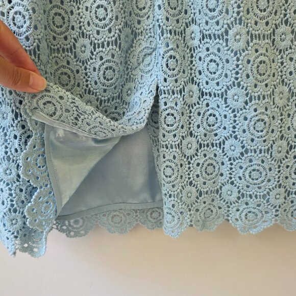 BODEN Carin Crochet Overlay Sheath Dress | US Size 10 | Midi Dress Light Blue - Picture 8 of 14